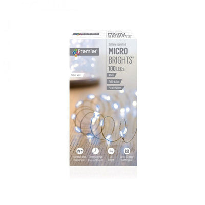 Premier Decorations - 100 LED Battery Operated Multi-Action Microbrights - White